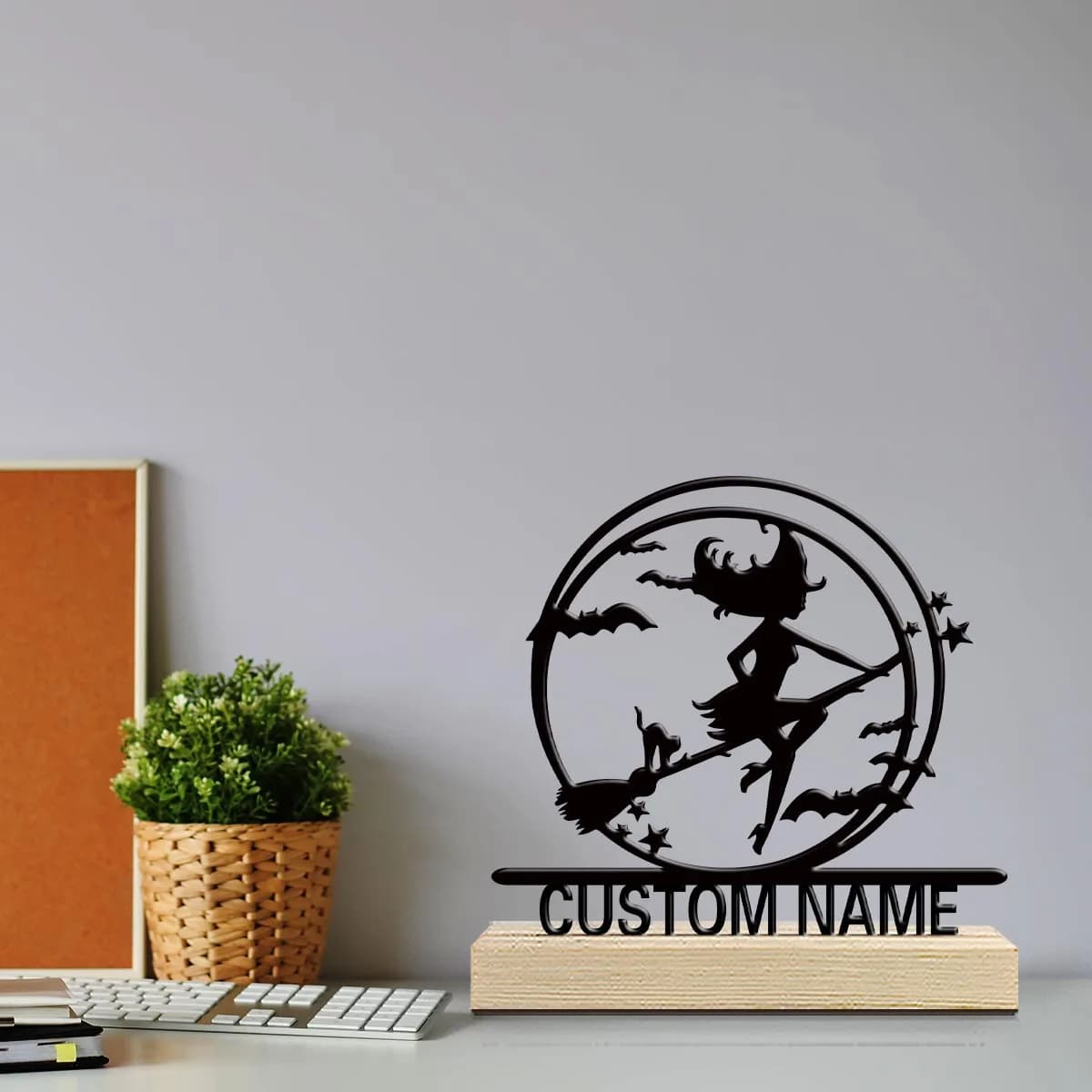 1pc Metal Desktop Decoration Customizable Name Equipped with A Wooden Base Modern Rural Home Desktop Decorations