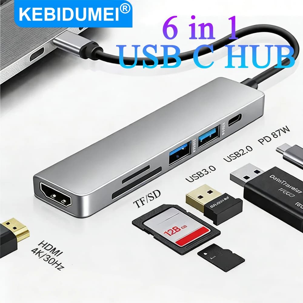 Hub USB 3.0 6 in 1 Docking Station 100W 4K Adattatore Type-C a HDMI Lettore Schede SD TF Slot PD Hub USB C per MacBook iPad Samsung
