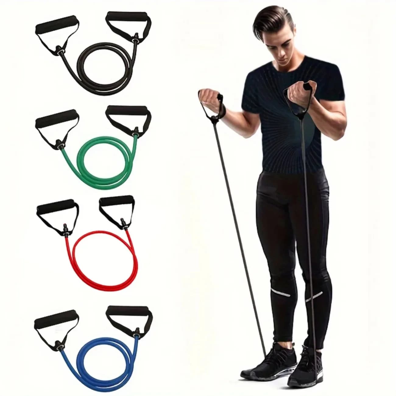 Set of resistance bands with handles – 3 strength levels for home gym, yoga and rehabilitation, complete training kit for the whole body