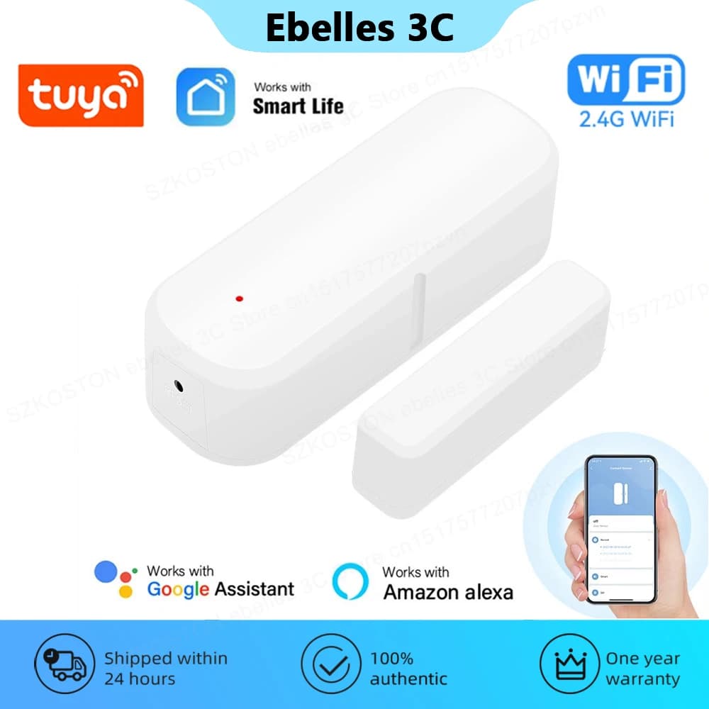 Tuya Smart Home WiFi Sensore porta Finestra Porta Rilevatori aperti/chiusi Protezione di sicurezza Allarme Voce Smart Life per Alexa Google