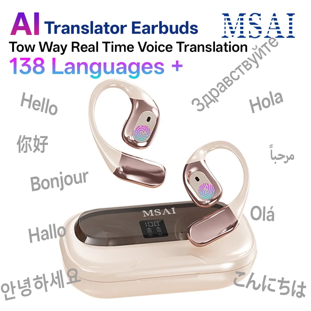 MSAI 138 lingue Auricolari traduttore wireless Traduzione multilingue Cuffie Bluetooth AI Tow Way Traduzione in tempo reale