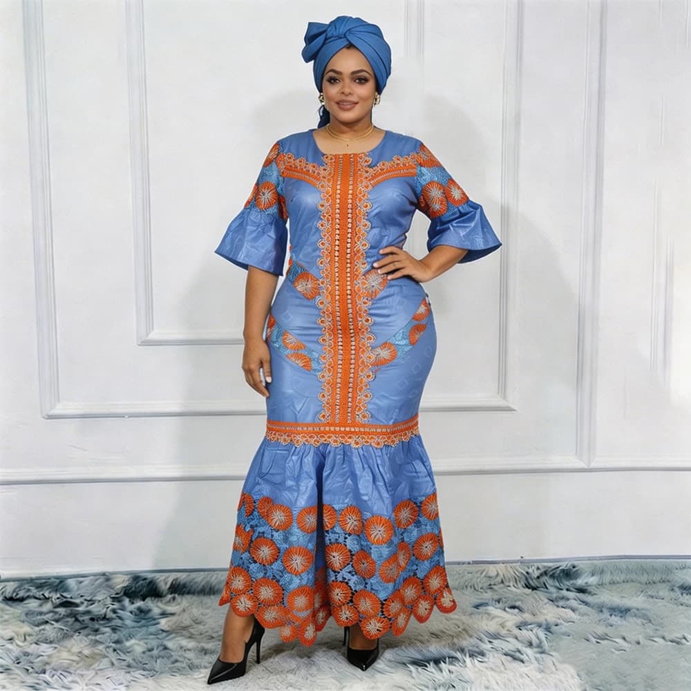Plus Size African Party Long Dresses for Women 2026 New Luxury Bazin Embroidery Robe Elegant Turkey Muslim Wedding Evening Gown