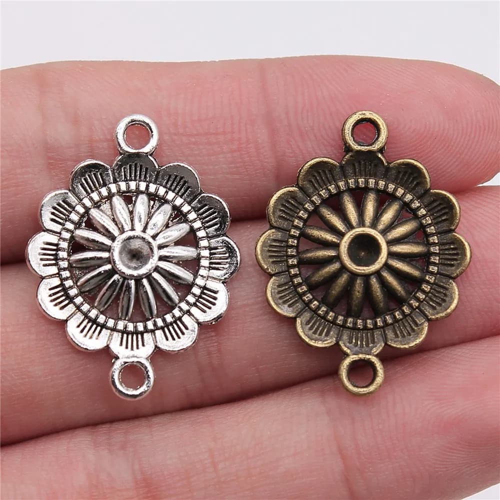 Flower Of Life Connector Hollow Mandala Round Double Loops Floral Slice Charms Ethnic DIY Necklace Supplies For