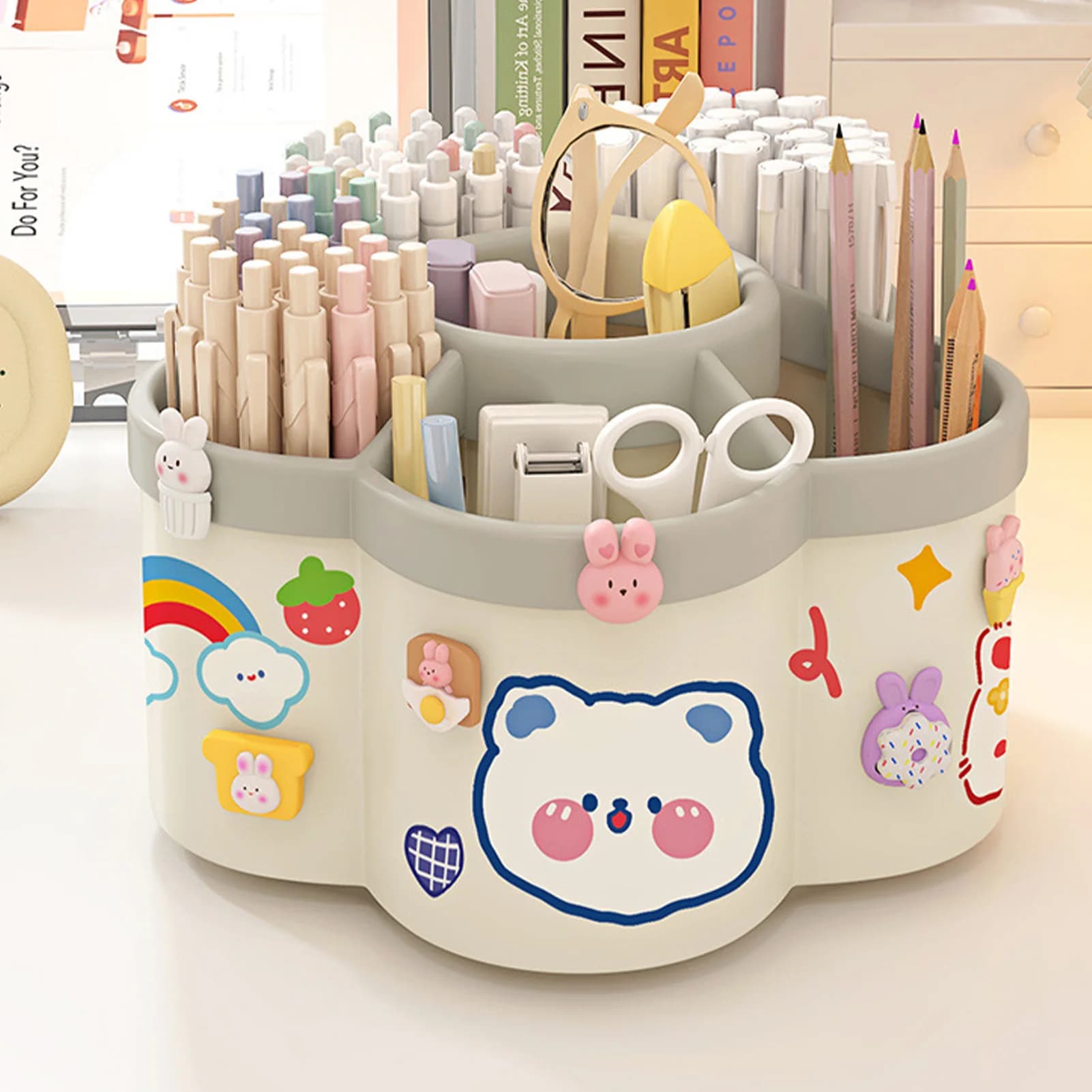 Rotating pen holder Organizer for Desk Large Capacity Box for Pens and Cosmetic Brushes Accessories for Studio and Dormitory