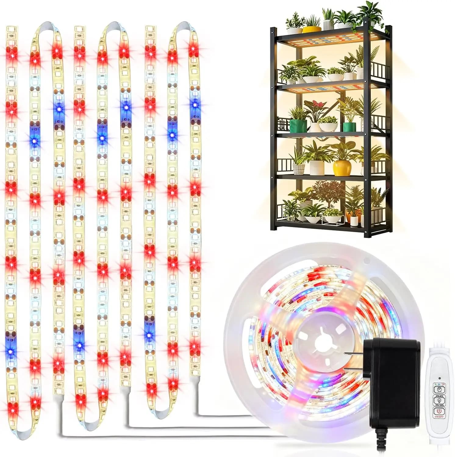 Striscia LED Impermeabile a Spettro Completo per Coltivazione Piante con Timer, Dimmerabile per Piante da Interno, Serra (1m/120 LED)