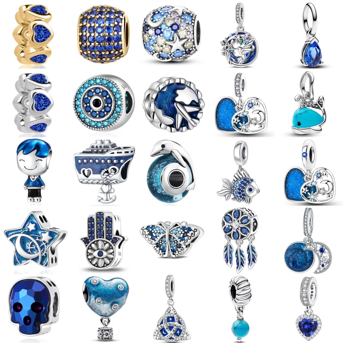 New 2025 Dolphin Butterfly Dreamcatcher Charm Romantic Blue Series Bead Fit Original Pandent Bracelet Women Jewelry Gift DIY
