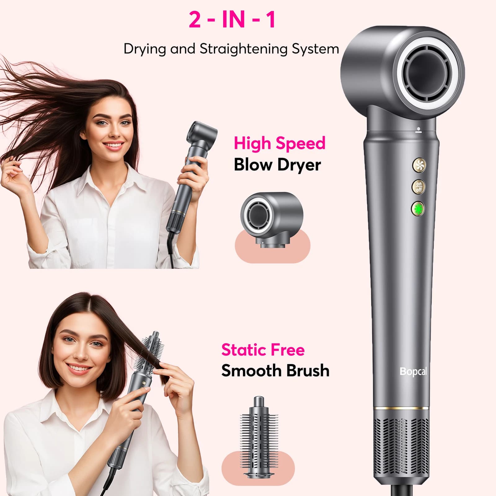 Asciugacapelli 2 in 1, pettine ad aria calda, pettine per capelli lisci, bigodino per capelli, 300 milioni di ioni negativi per la cura dei capelli, ventilatore elettrico ad asciugatura rapida