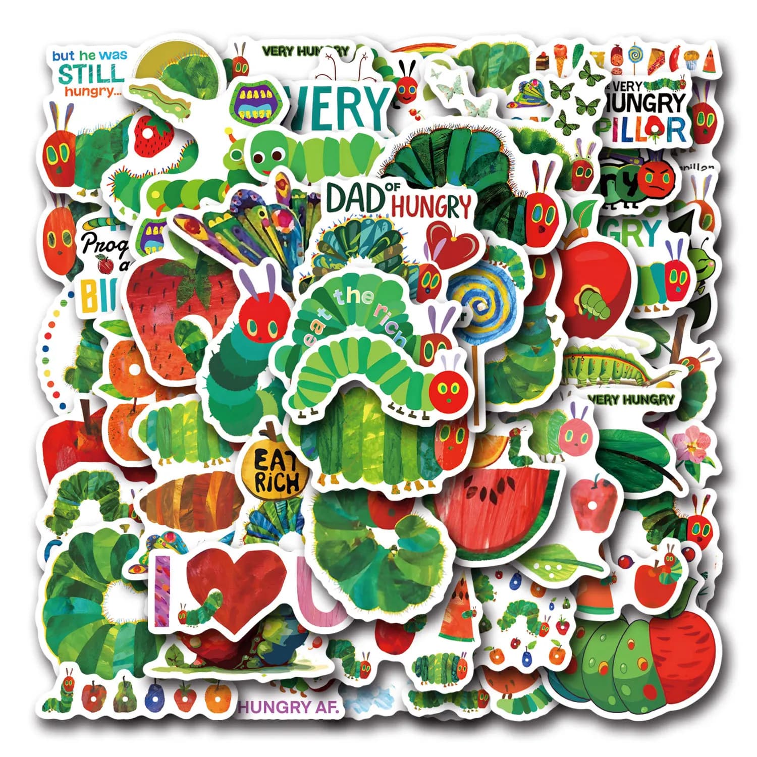 55 Pezzi Adesivi Divertenti della Brucoletta Molto Affamata, Decalcomanie Cartoon Graffiti Fai da Te per Telefono, Laptop, Chitarra, Scrapbook, per Bambini