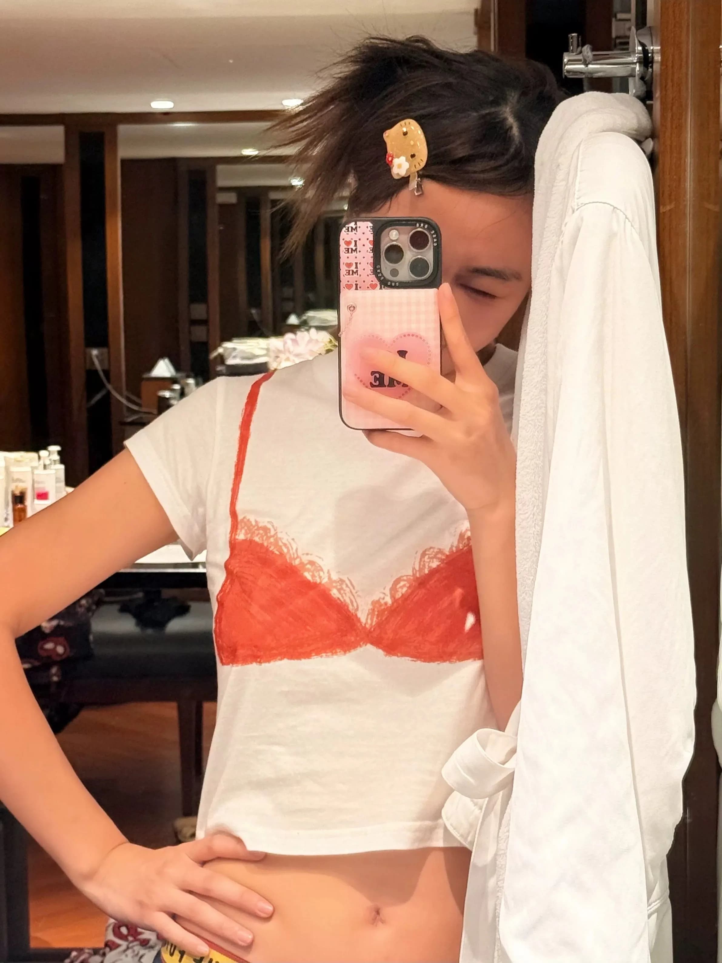 Red Bikini Print Short Sleeve Slim Fit Summer T-Shirt Women's Korean Style Hot Girl Fashion Short Top Cotton round Neck Tee