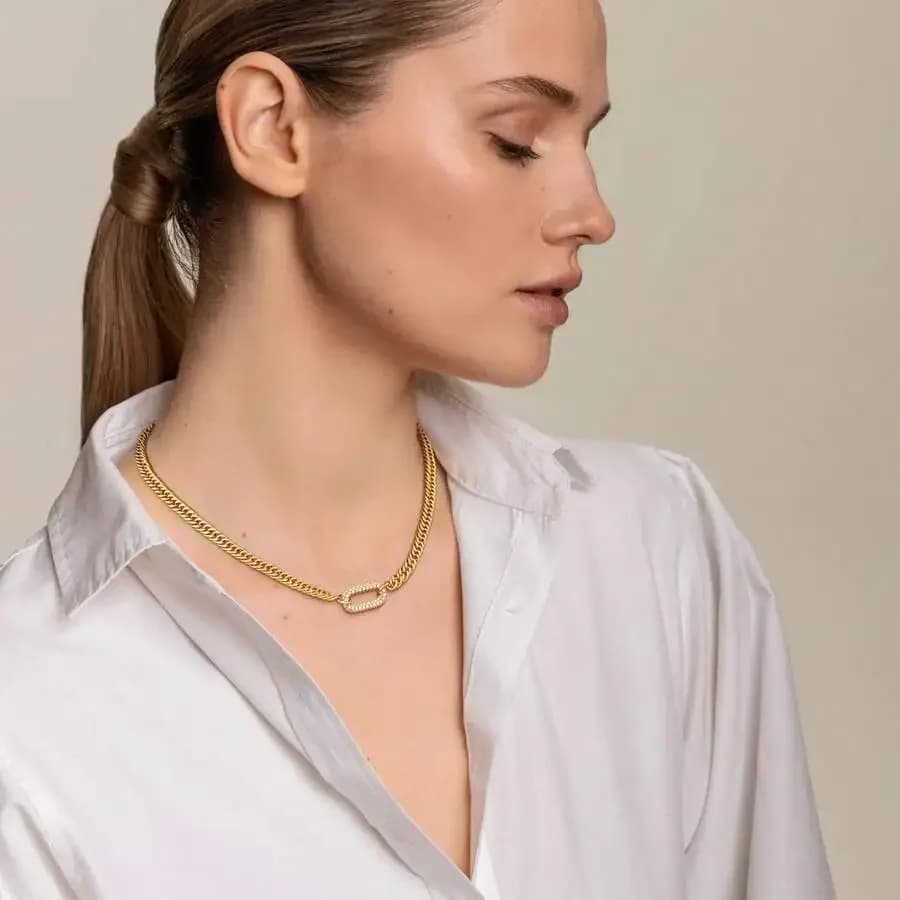 Collana con ciondolo a catena cubana unisex per uso quotidiano, 16 pollici