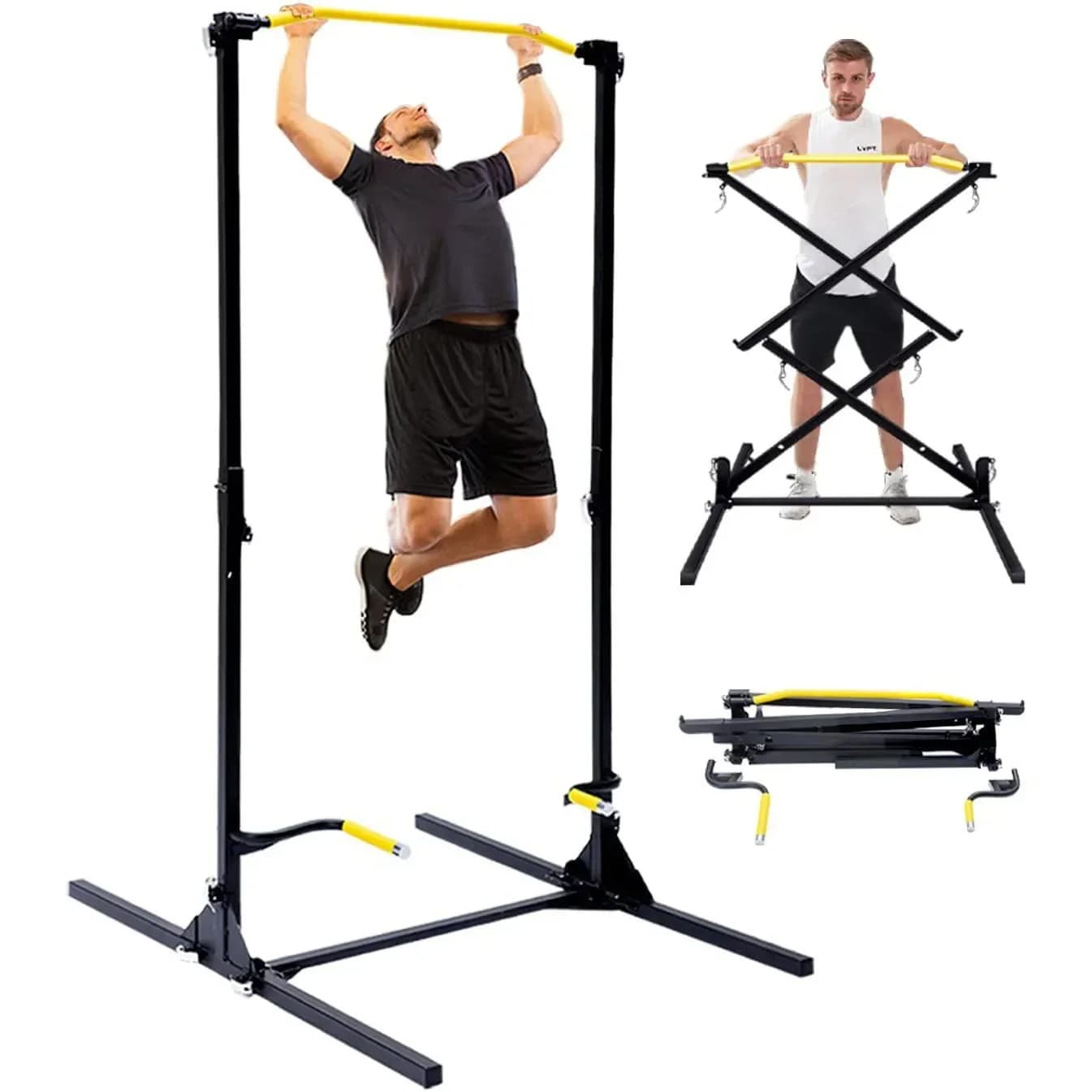 Barra per trazioni e immersione per donna e uomo, torre di potenza pieghevole, attrezzatura fitness multifunzionale per palestra domestica, 200 libbre