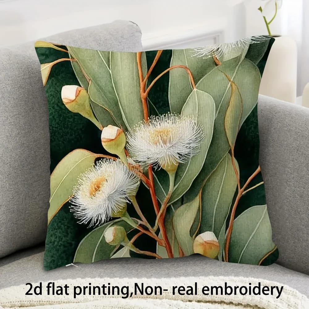 1 fodera per cuscino con stampa di fiori di eucalipto, stampa 2D su entrambi i lati, in morbido poliestere, per decorazioni per la casa, divano, camera da letto, auto