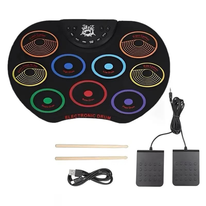 B48B-Set batteria elettronica 9 pad Kit batteria digitale Set batteria portatile con bacchette Pedale di sostegno per regalo per bambini