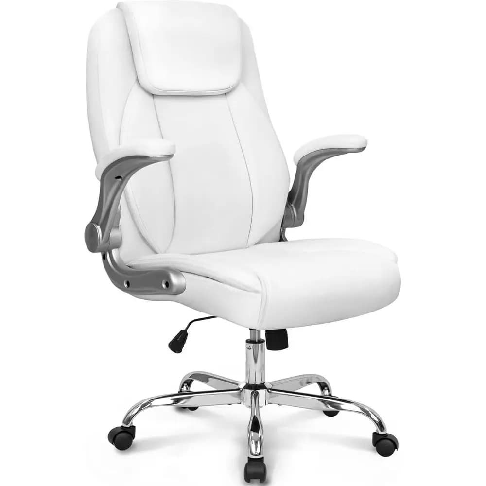 Sedia da gaming ergonomica con schienale alto, altezza regolabile, braccioli imbottiti, ruote girevoli e rivestimento in pelle PU (Bianco)
