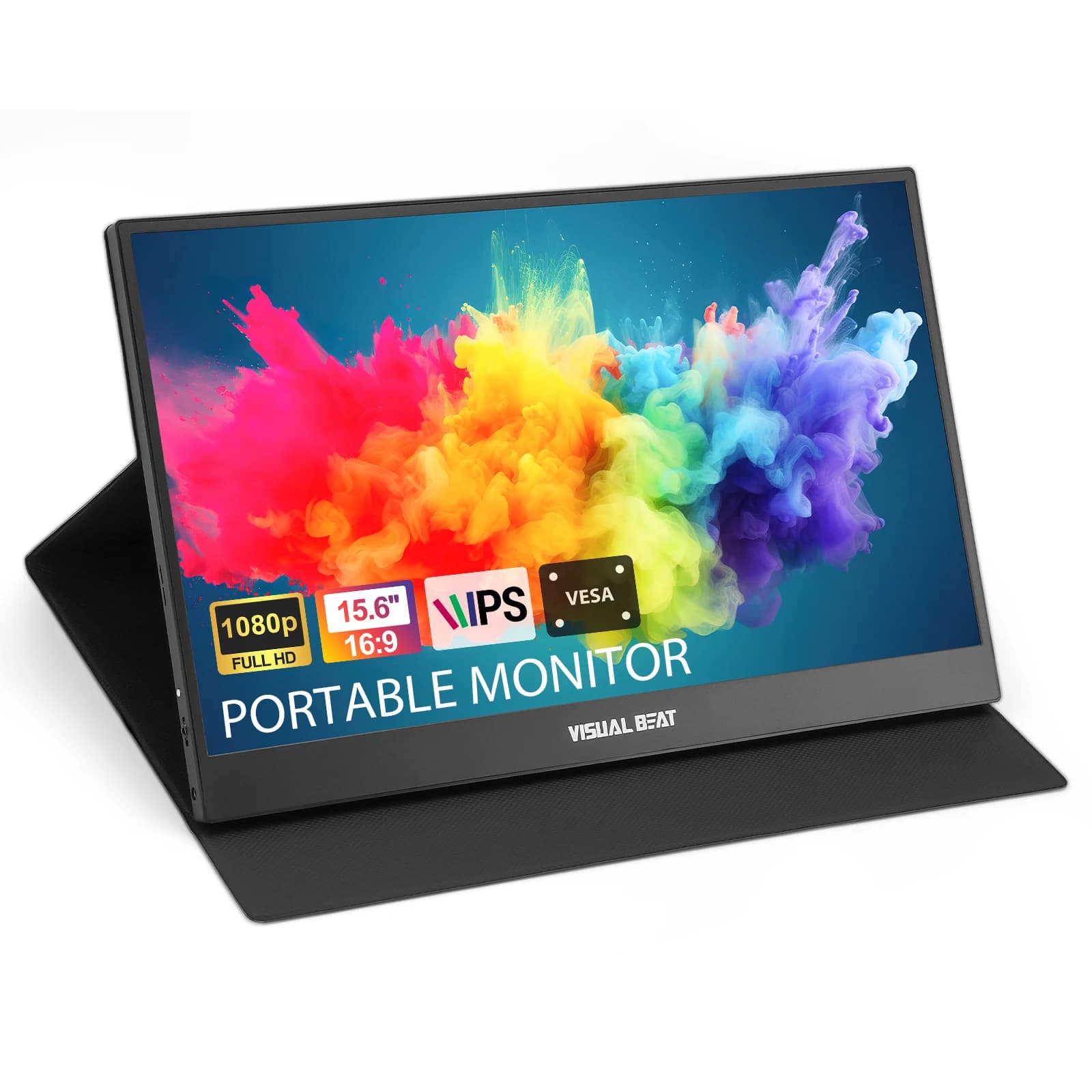 VISUAL BEAT Monitor portatile 15.6 "FHD 1080P USB-C Display del Computer pannello IPS HDR con Dual-Speakers HDMI VESA per Laptop Mac PC