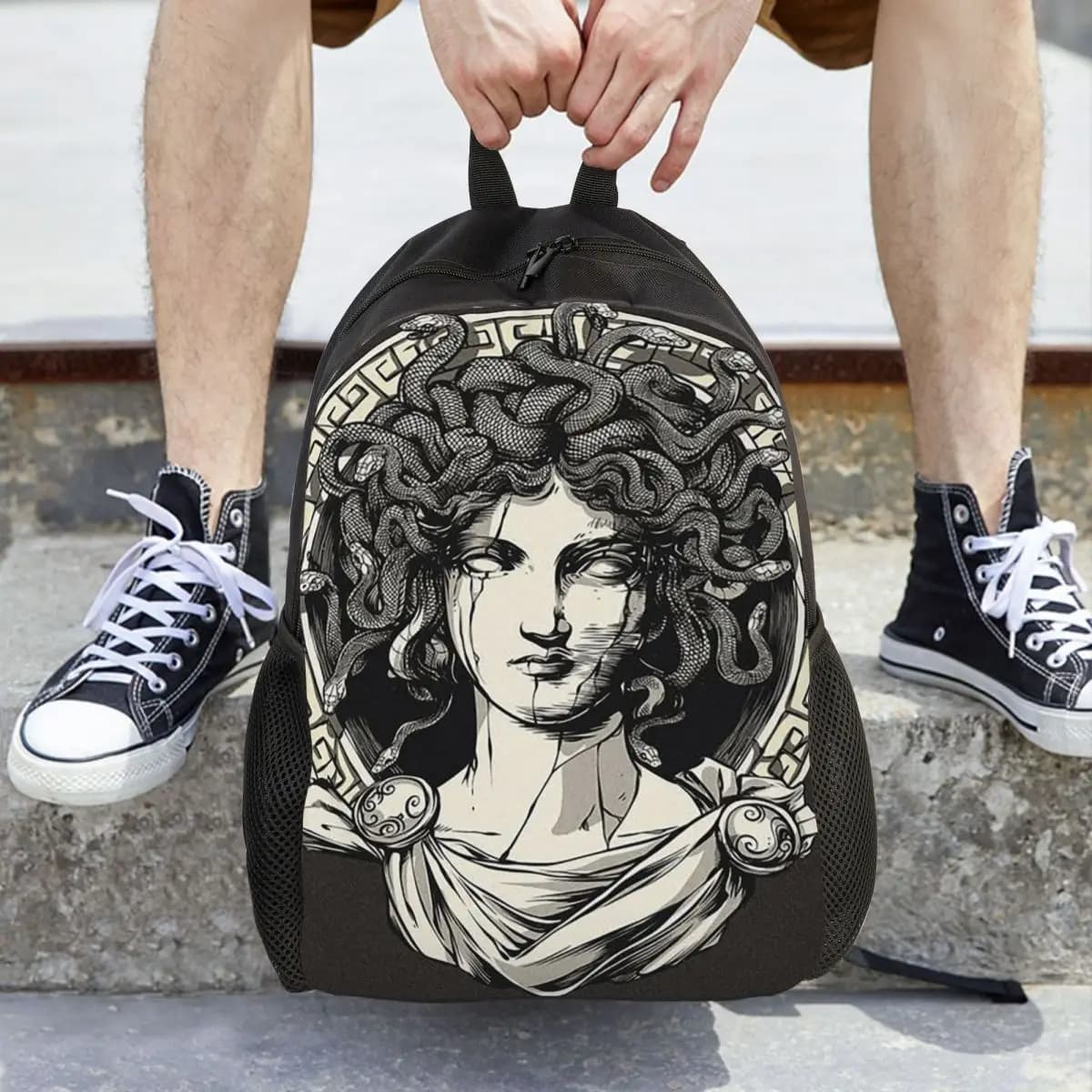Ancient Greece Medusa Gorgon Backpack Daypack Large Capacity Boys Girls BookBag School Bag Shoulder Bags for Men Women