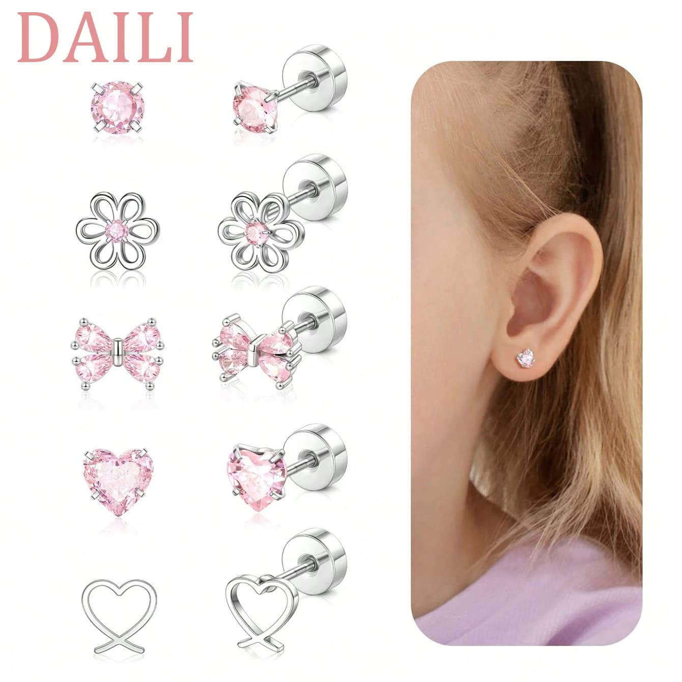 Hypoallergenic Earrings for Women, Cute Screw Back Earrings for Women,Lightweight Surgical Steel Bow Earring for Sensitive Ears