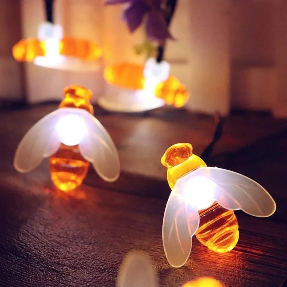 Lampada Solare da Giardino per Esterni, 50 LED a Forma di Ape, Luci a Stringa a Batteria, Decorazioni Natalizie e Festive