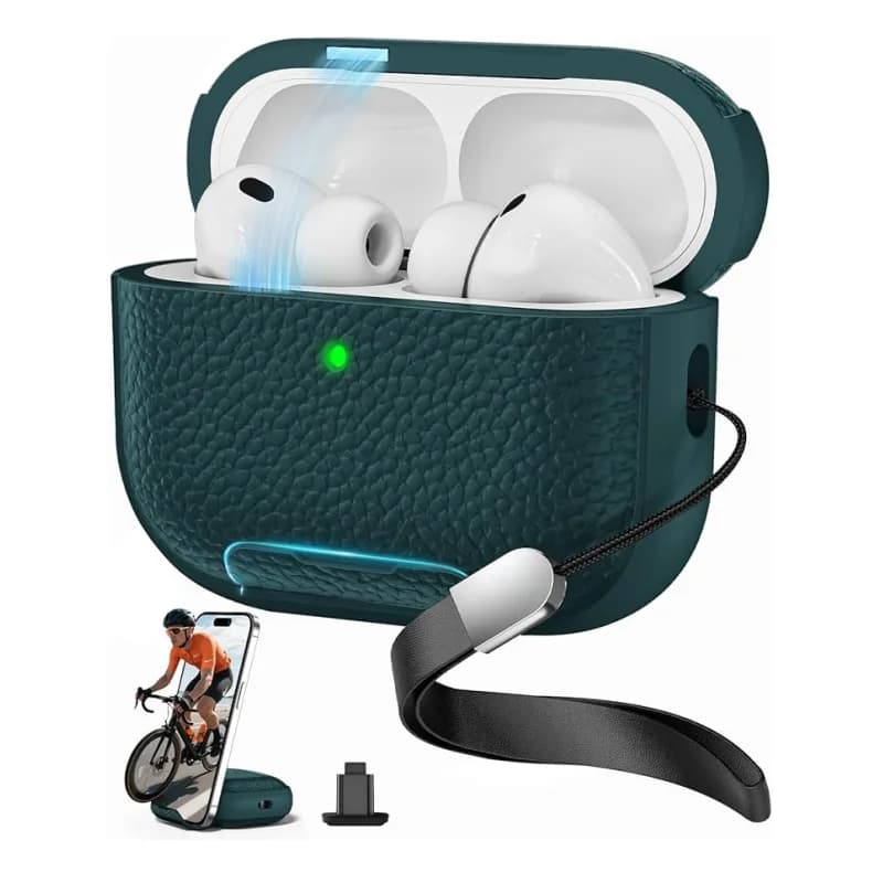 Nuova Cover Protettiva per AirPods Pro 3 (2025) con Motivo Litchi, Supporto per Telefono e Laccetto per AirPods Pro 3a Generazione