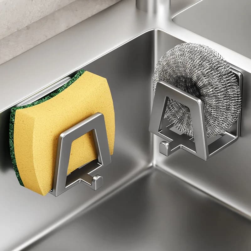 1/2/4/PCS Stainless Steel Sponge Holder Self Adhesive Sink Drain Drying Sponges Racks Shelf Kitchen Storage Wall Hooks Organizer
