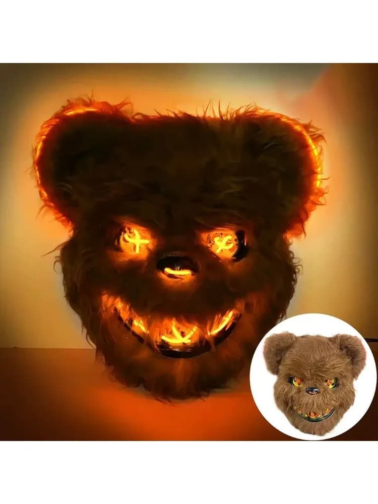 LED Plush Light Up Glowing Mask Animal Macabre Horror Full Face for Halloween Festival Masquerade Costume Accessory Adult Unisex