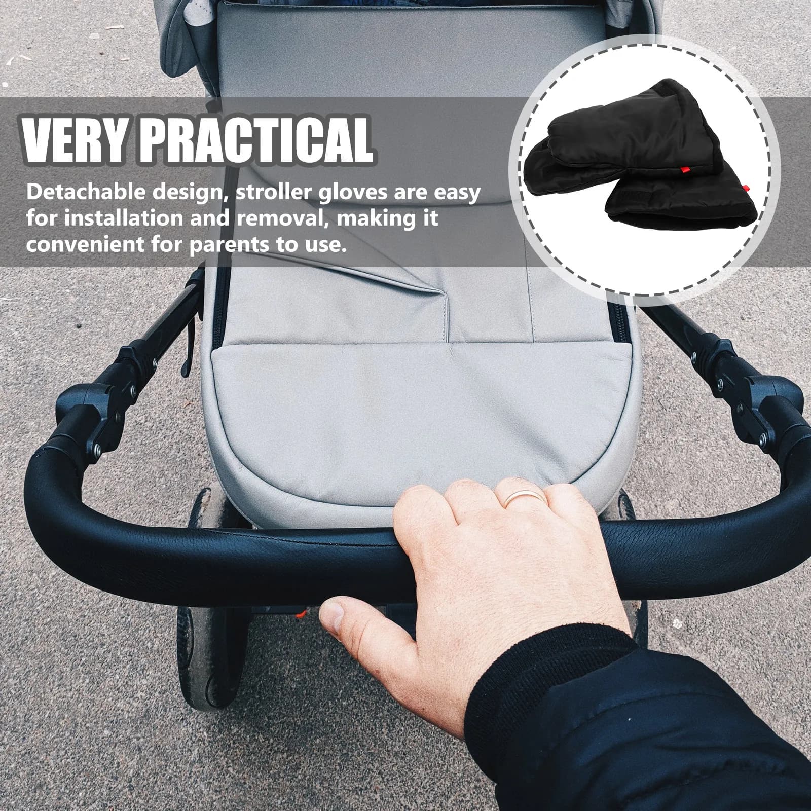 1Pair Insulated Stroller Gloves Windproof Warm Mittens Winter Outdoor Protection Detachable Sturdy Oxford Cloth Cotton Lining