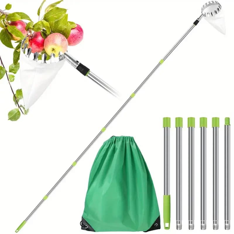 Asta di giunzione in acciaio inossidabile raccoglitrice di frutta 2.4/3.2/4M asta telescopica strumento di raccolta frutteto per alberi alti per forniture da giardino agricolo