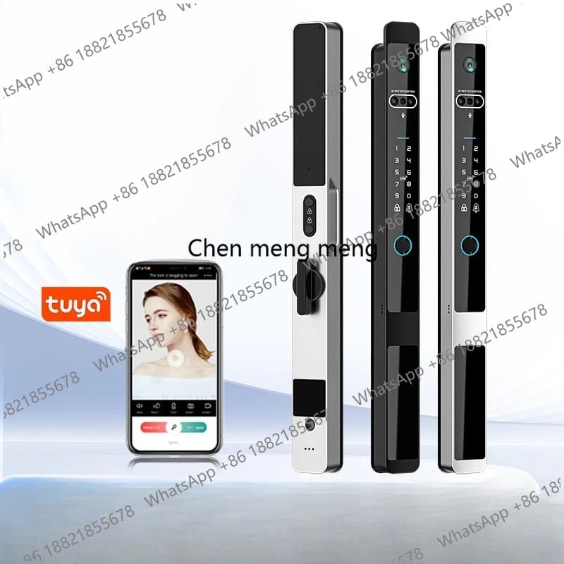 Serratura intelligente con riconoscimento facciale, occhio automatico, alluminio a ponte termico, sblocco con password, tessera e impronta digitale, anti-graffio