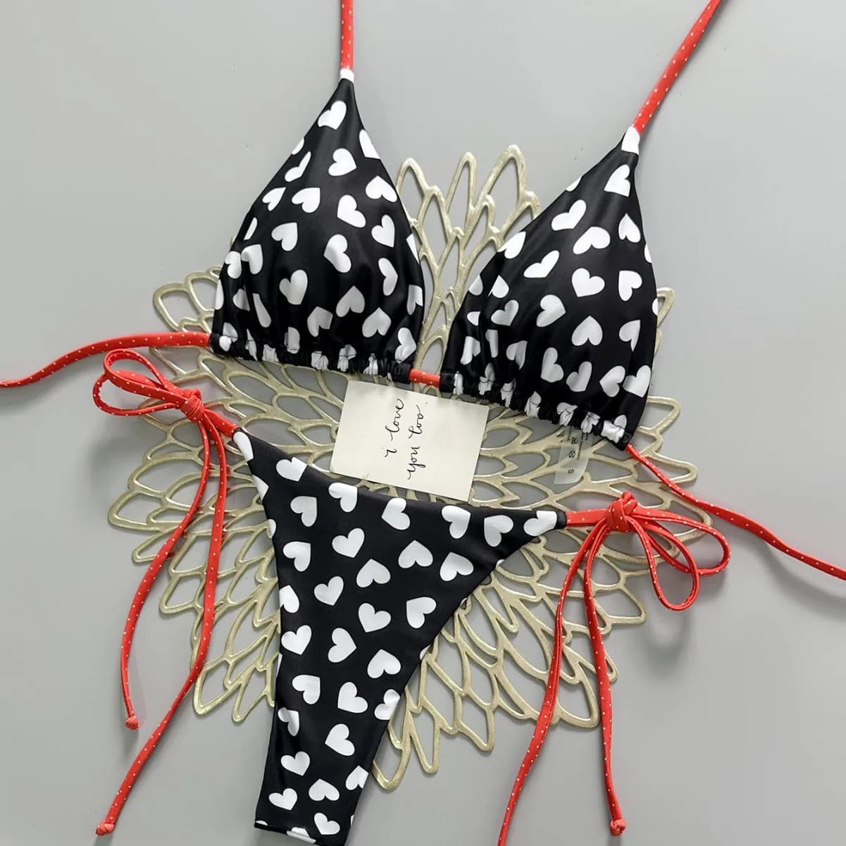 2026 Love Printed Split Swimsuit Women's Sexy Strap Spa Bikini Set