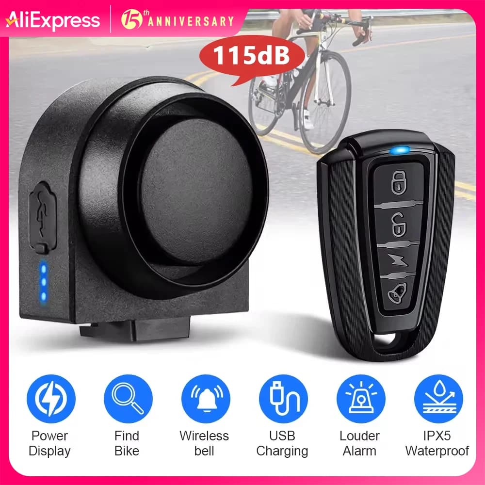 Hollarm Allarme vibrazione bicicletta antifurto Allarme moto wireless Sistema di sicurezza telecomando ricaricabile USB Impermeabile
