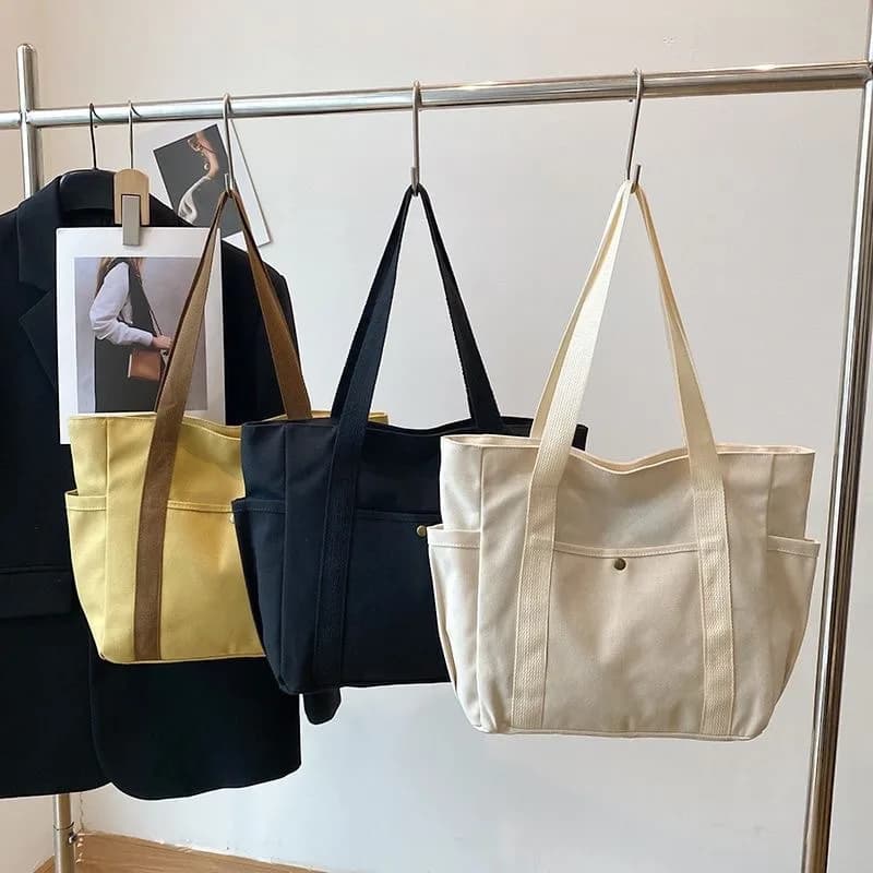 1pcs Large Capacity Canvas Tote Bag Casual Shoulder Handbag for Outdoor Travel Daily Commute & Shopping