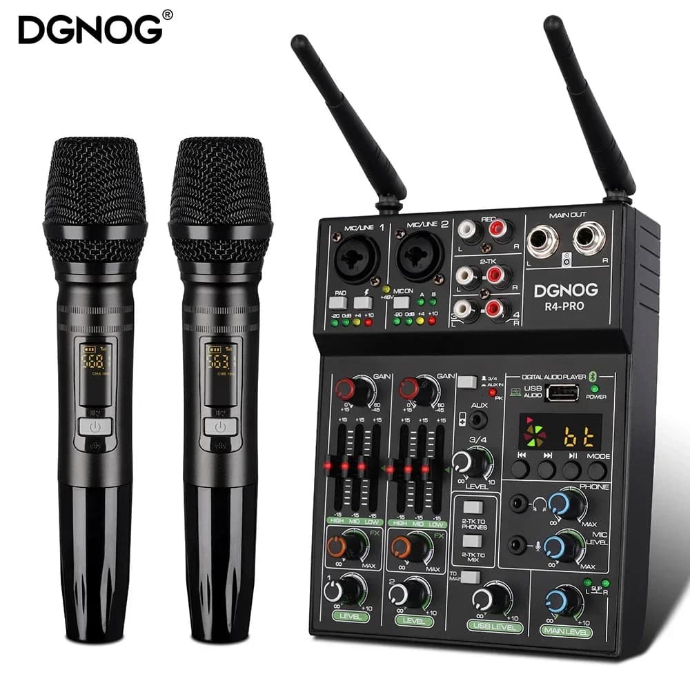 Mixer audio a 4 canali con microfono wireless, Console Bluetooth per il DJ Mixing alle feste, Soundbar per macchina da karaoke