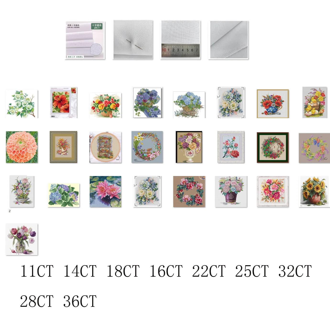 Cross Stitch Set DIY Kit Embroidery Needlework Craft Packages Cotton Fabric Floss Embroidery Peony wreath 40-40