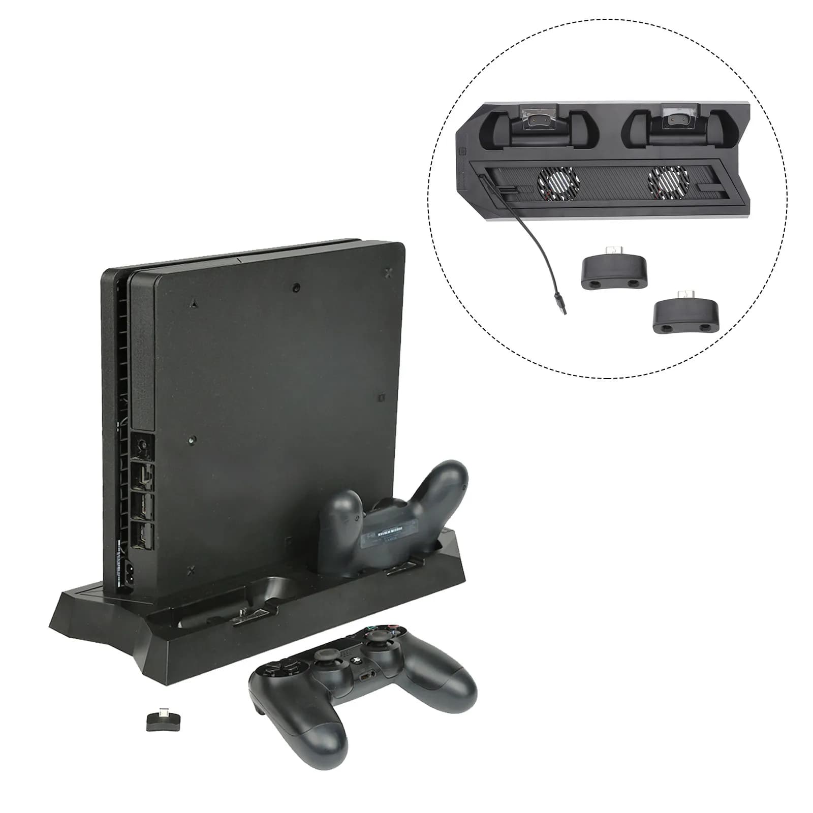 Supporto di Raffreddamento Verticale per Console con Doppia Ventola, Stazione di Ricarica per Controller, Doppie Porte di Ricarica USB, Hub USB