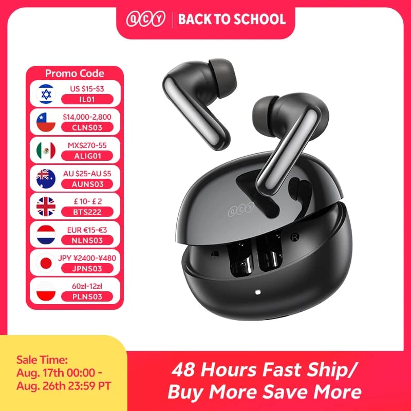 QCY MeloBuds N60 HT19 Wireless Bluetooth 6.0 with ANC Hybrid 56dB, Audio Hi-Res LDAC and Double Coaxial Driver, 45 Hours of Autonomy