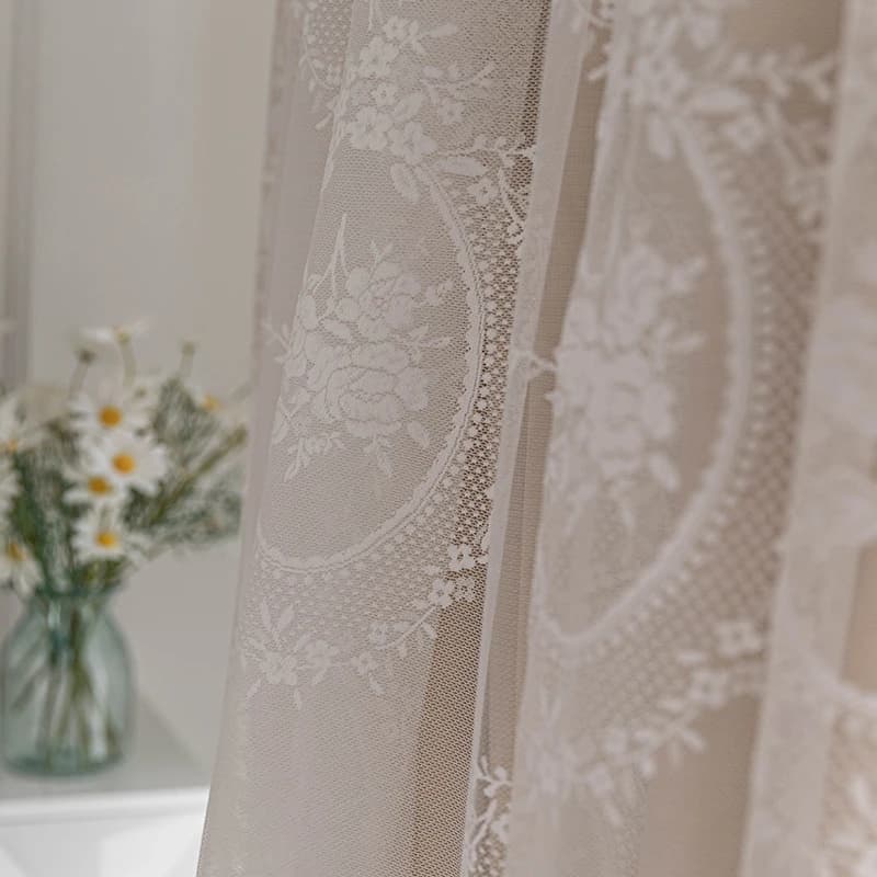 Tende trasparenti di lusso in tulle bianco con ricamo rosa in pizzo francese per soggiorno, camera da letto, sala da pranzo, decorazioni per finestre, tulle bianco oscurante
