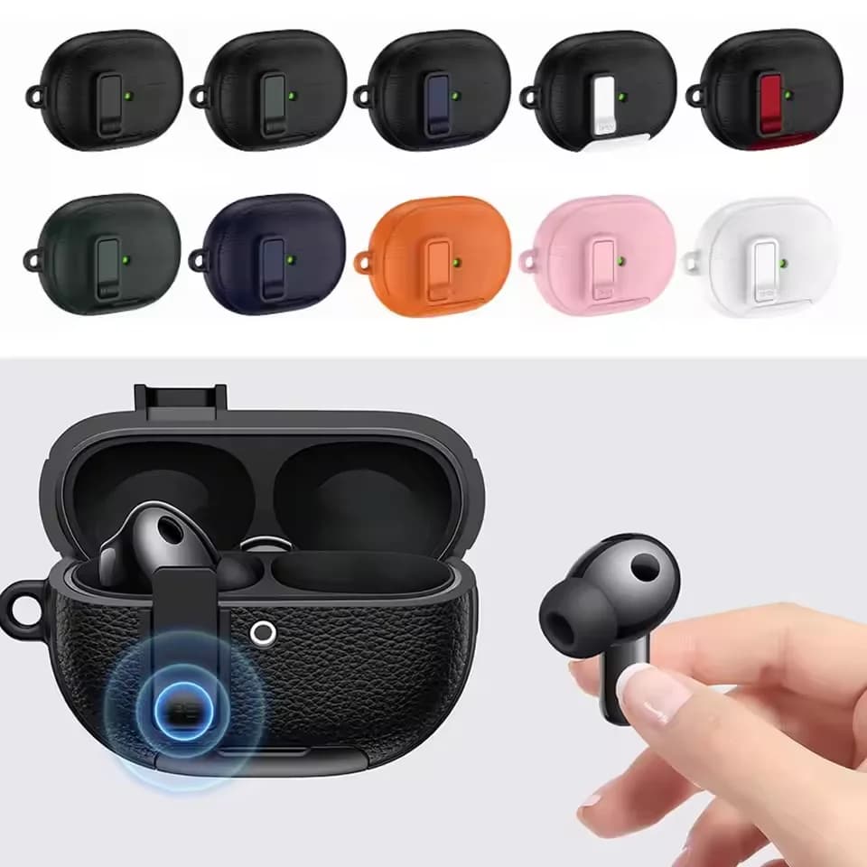 Custodia in pelle PU per Huawei FreeBuds Pro 5 con supporto per telefono, blocco interruttore, cover per cuffie antiurto in TPU, custodia protettiva per auricolari