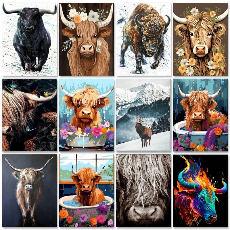 GATYZTORY Oil Painting By Numbers Cattle 60x75cm DIY Paint By Numbers For Adult Animals Frameless Canvas Painting Unique Gift