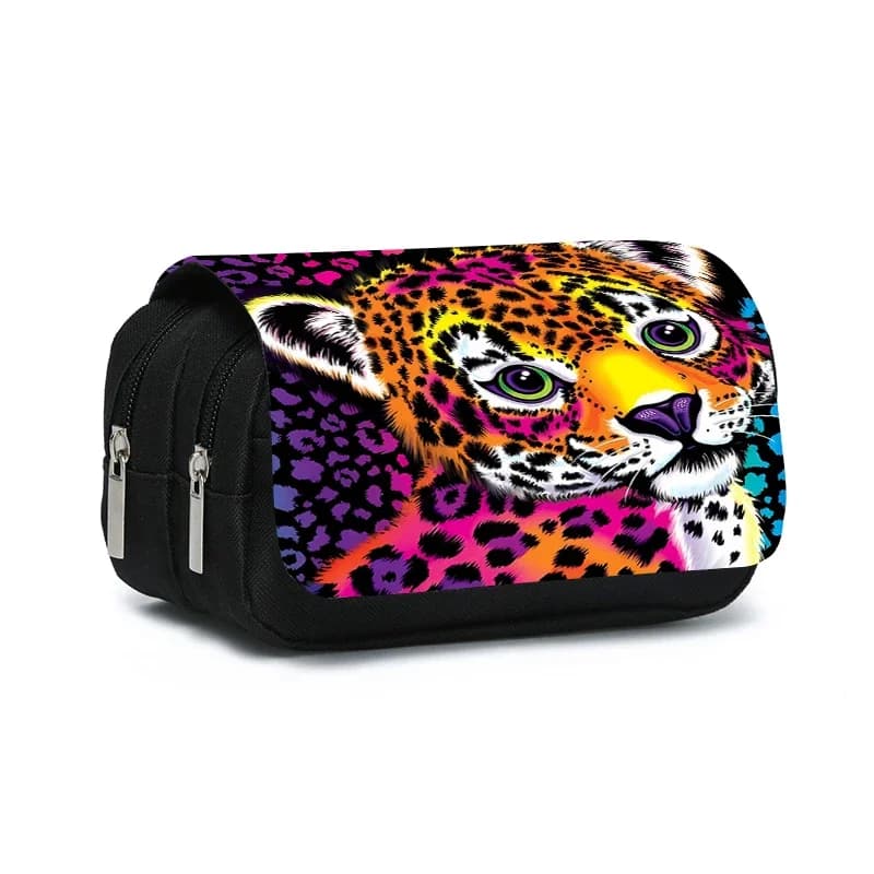 Astuccio a doppio strato con tigre maculata per bambini e bambine, il miglior regalo, astuccio piatto 2D a forma di cartone animato per la scuola, per bambini