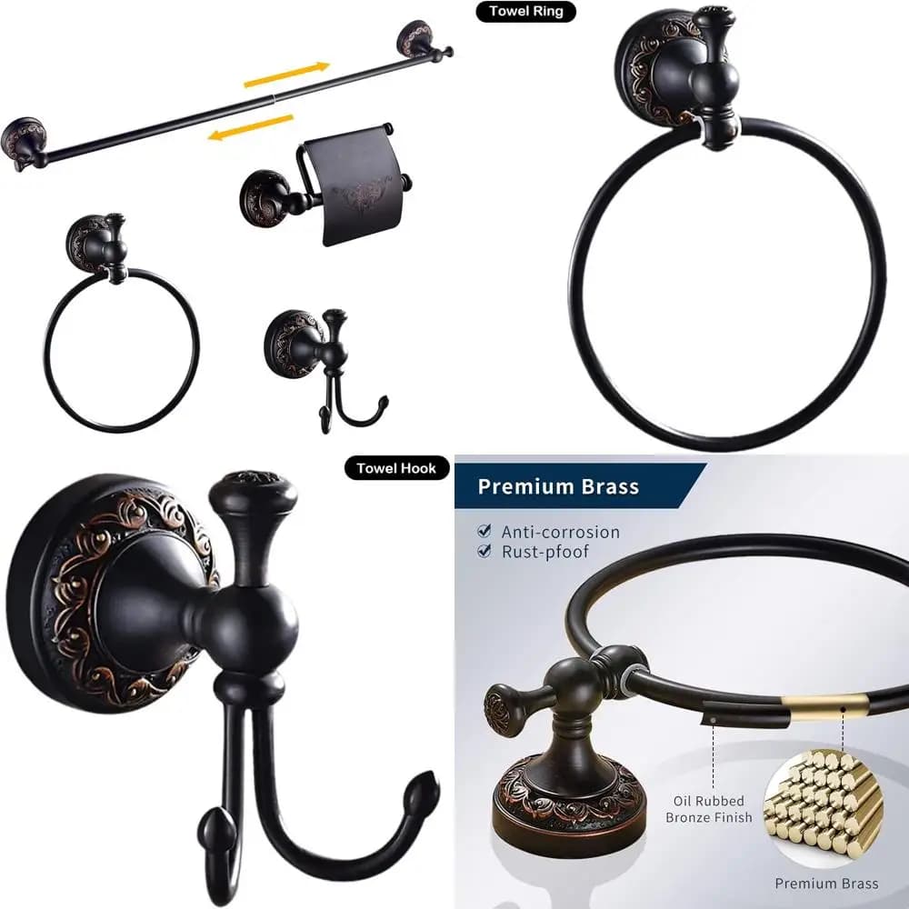 Set di ferramenta per bagno in bronzo lucidato a olio: portasciugamani da parete in 4 pezzi e accessori porta carta igienica