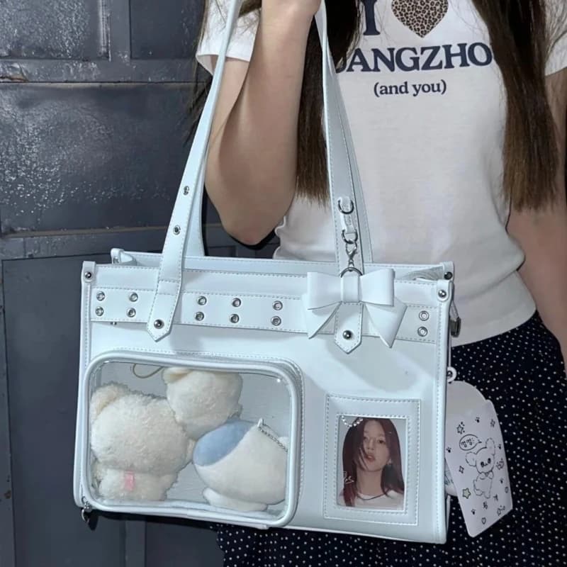 Anime Ita Bag With Clear Window Bow Decor Large Capacity Tote Bag Crossbody Shoulder Handbag For Concert Display Daily Commute