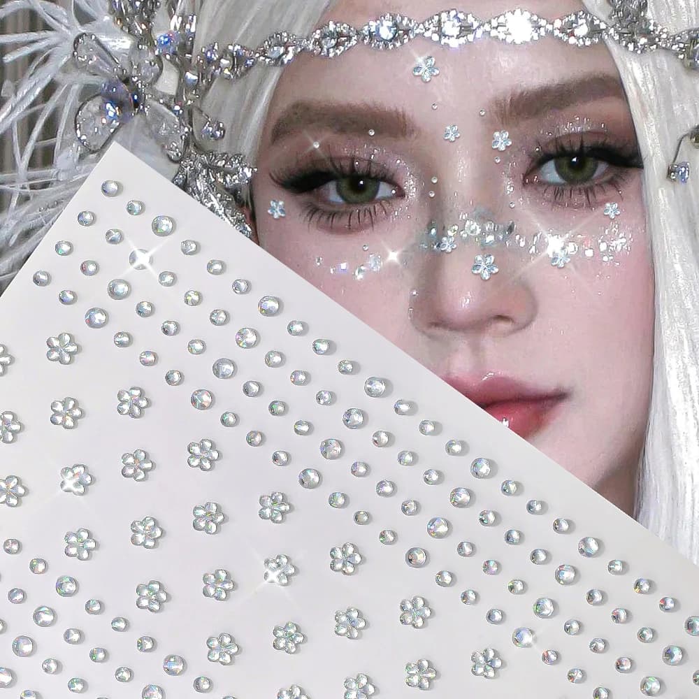 1 pz 5D fiori iridescenti viso diamante adesivo brillante stereo strass gemma ombretto adesivi per ragazza trucco scenico body deco