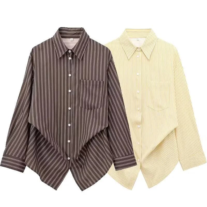 Nuova Camicia Primaverile a Righe con Colletto e Bottoni per Donna, Casual e Versatile per Uscite Quotidiane, Stile Senza Sforzo