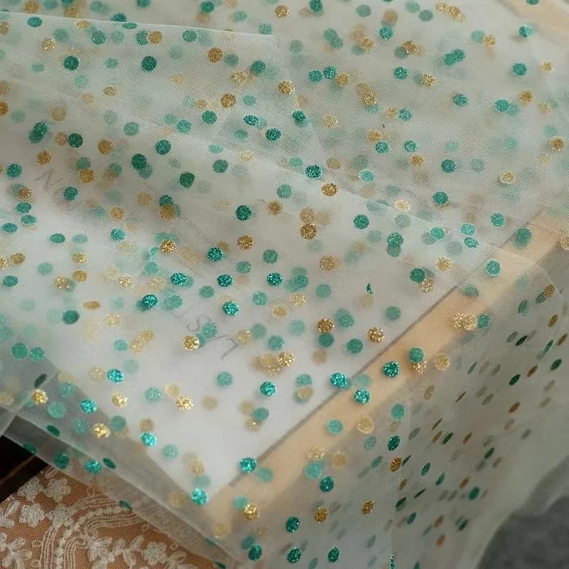 Soft Fairy Glitter Polka Dot Bronzing Mesh Tulle Fabric Wedding Dress Background Decoration Net Cloth DIY Handmade Sewing Supply