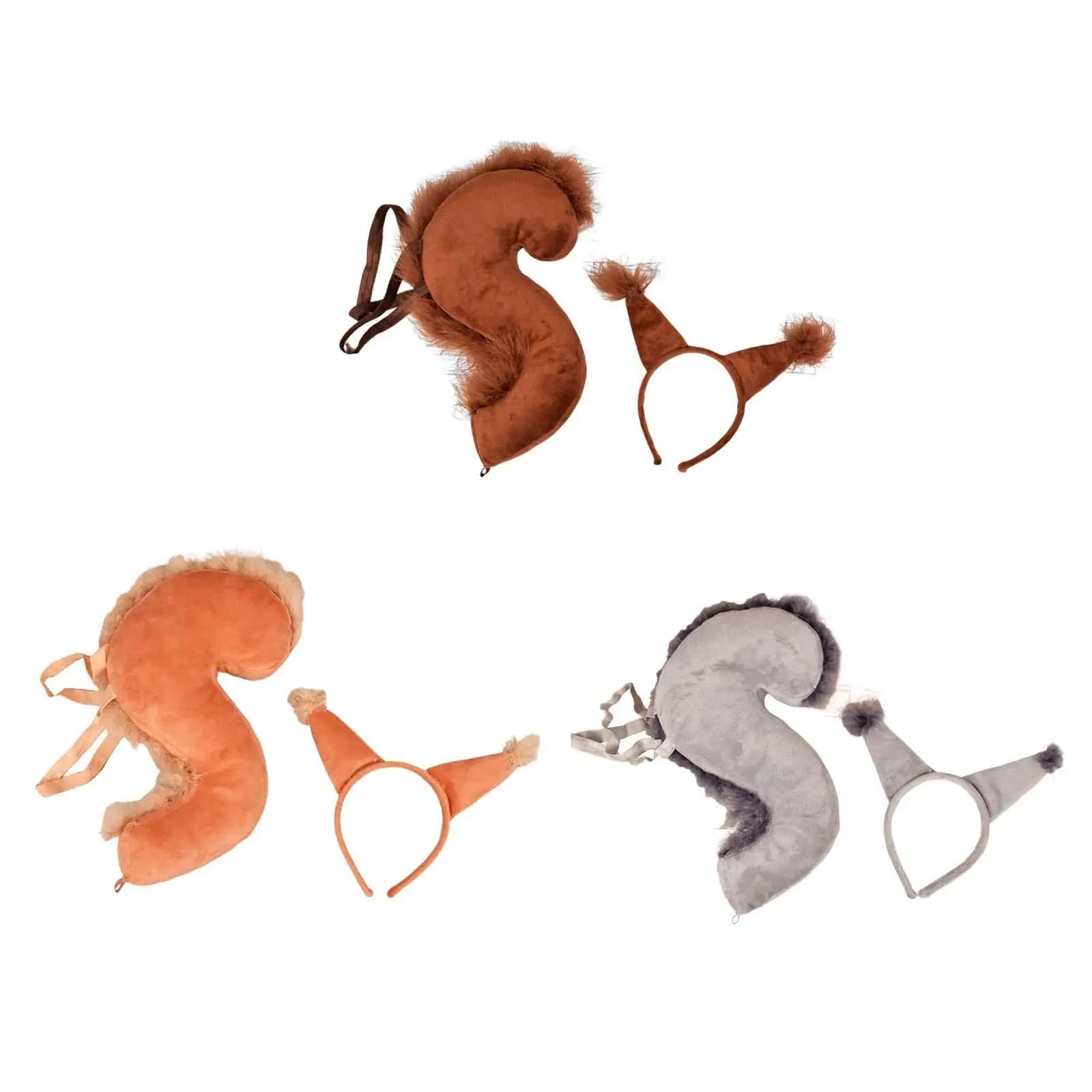 Kit Costume coda di animale Cosplay orecchie di scoiattolo cerchio per capelli per la decorazione della festa a tema animale di Halloween ragazzi ragazze