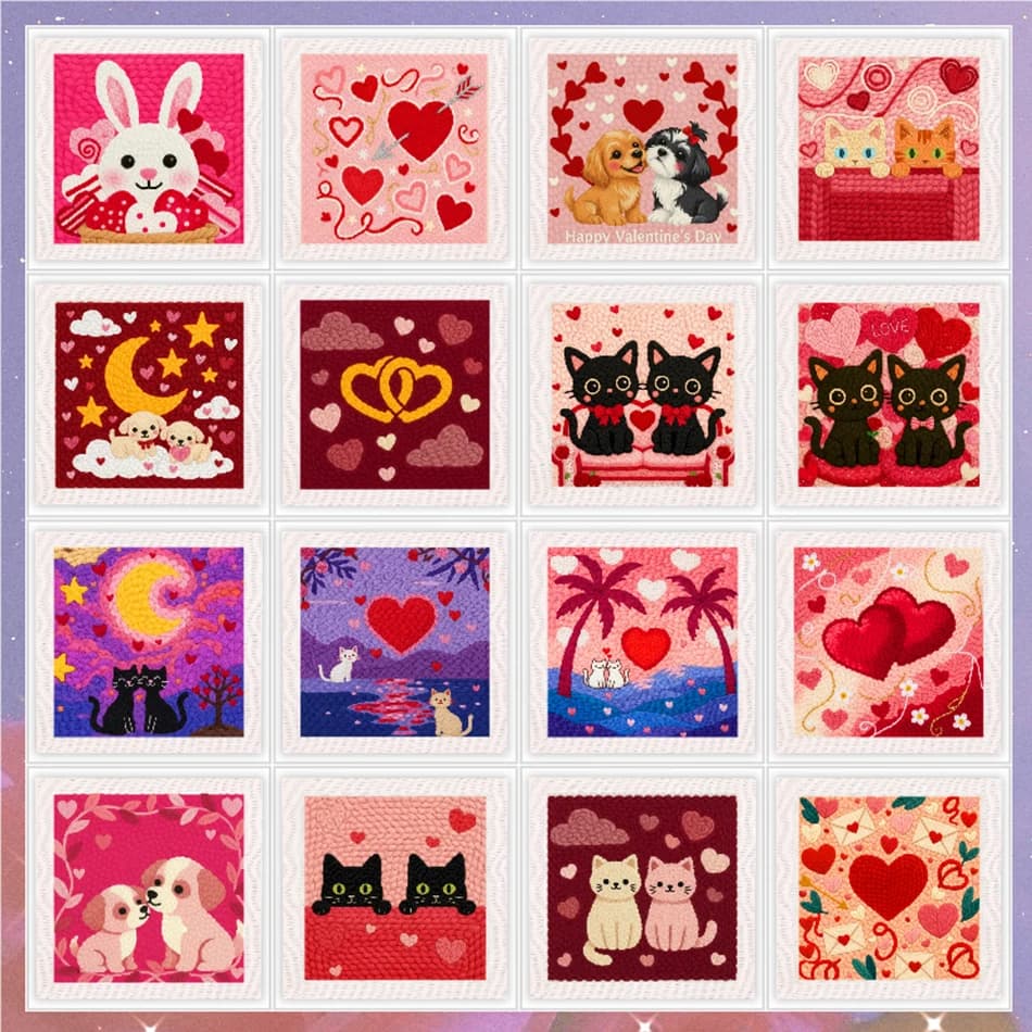 25x25cm Couple Animal Punch Needle Embroidery Kits for Beginner with Frame for Adults Punch Needle Kit Handmade Craft Set