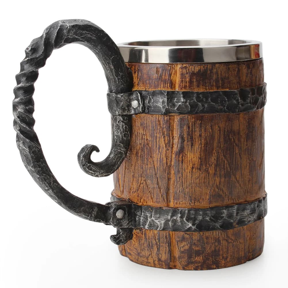 500/600ml boccale di birra in stile legno vichingo simulazione barile di legno tazza di birra tazza da bere a doppia parete in metallo isolato Bar bere