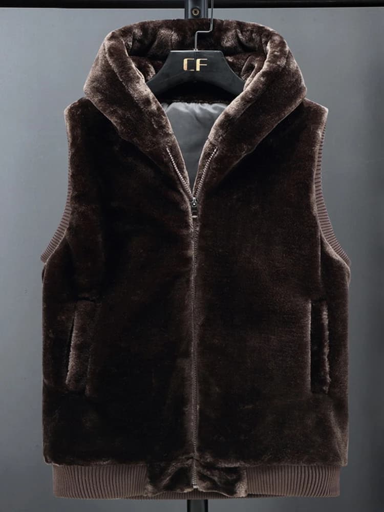 Giacca invernale senza maniche in pelliccia sintetica gilet di flanella con cappuccio da donna gilet Casual in peluche capispalla caldo gilet in pile soffice con tasca