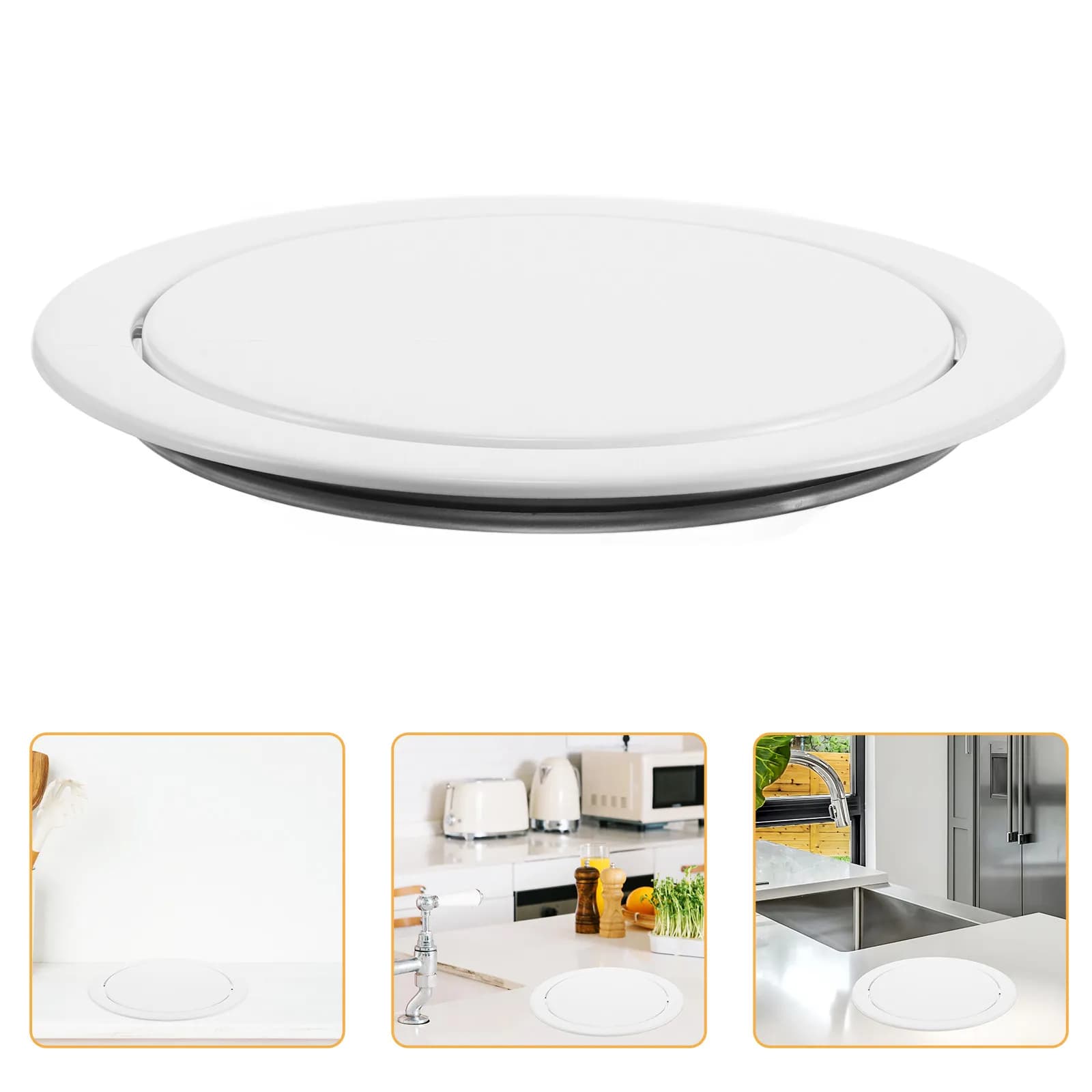 Stainless Steel Embedded Countertop Trash Can Lid Swing Flap Design Space Saving Kitchen Bathroom Office Waste Cover Modern