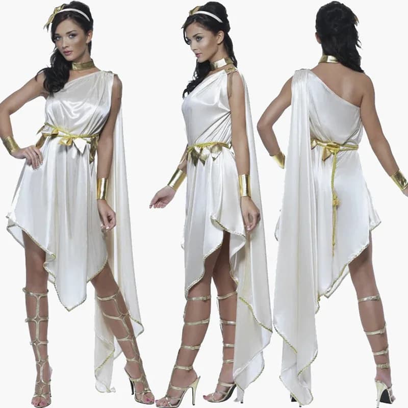 Lady Carnival Halloween Antica dea greca Atena Costume Asimmetrico abito egiziano Cosplay Fancy Party Dress